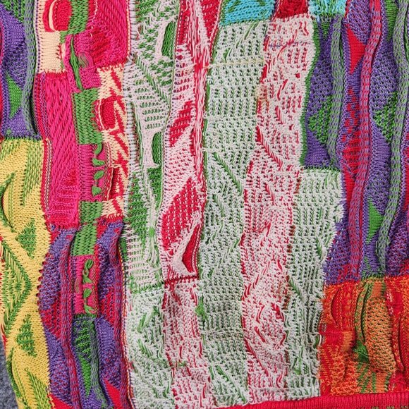COOGI Australia Short Sleeve Sweater Knit Intricate Colorful Large Patchwork Art - Picture 11 of 16